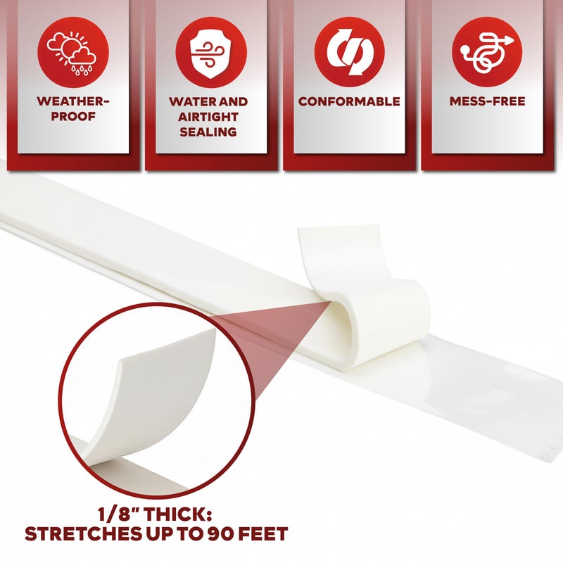 XFasten Butyl Sealing Tape, White, 1/8-In x 3/4-In x 30-Foot Plumbers Putty Tape, RV and Boat Sealant - Image 2